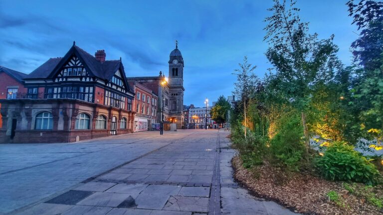 Derby Register Office on the street at night